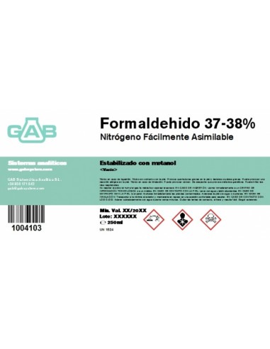 FORMALDEHIDO 37-38% para NFA; GAB 250 ml